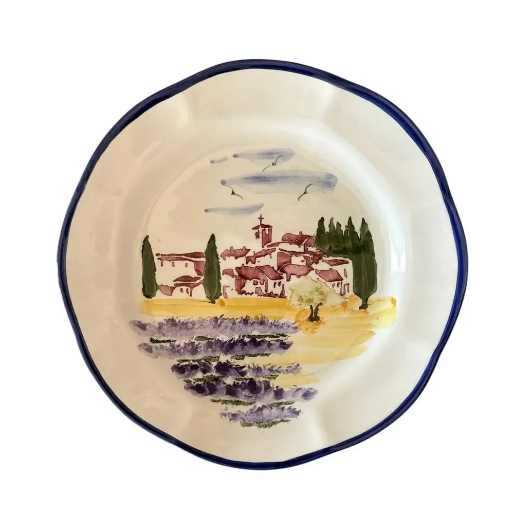 Sur La Table Portugal Hand painted Discontinued Landscape w/ Blue Trim 9